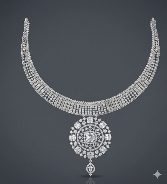 Sparkly CZ Stones Studded Short Necklace